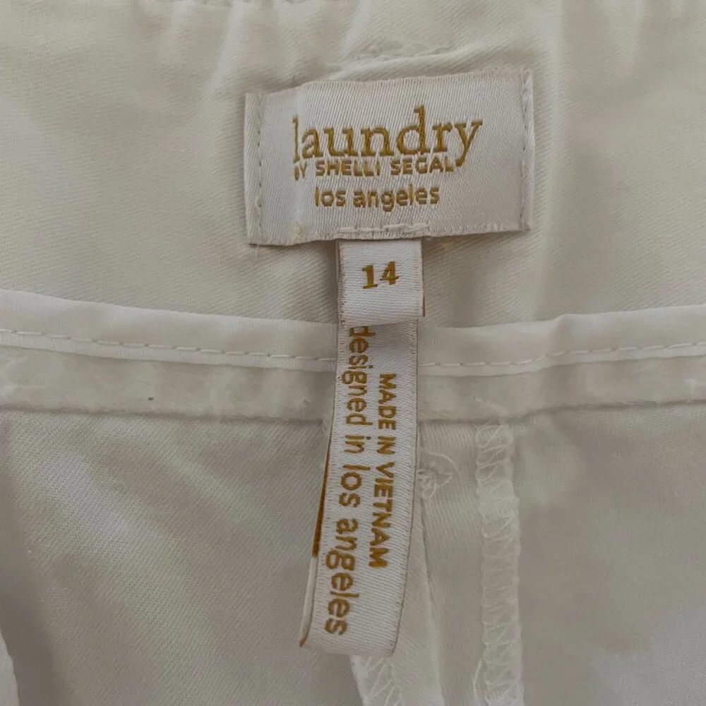 Laundry by Shelli Segal White Cotton Pants with‎ Back Pockets, Size 14